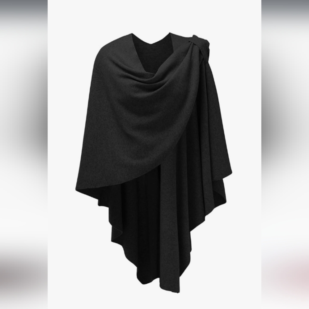 PULI Women's Large Cross Front Poncho Black EUC One Size - Picture 4 of 4